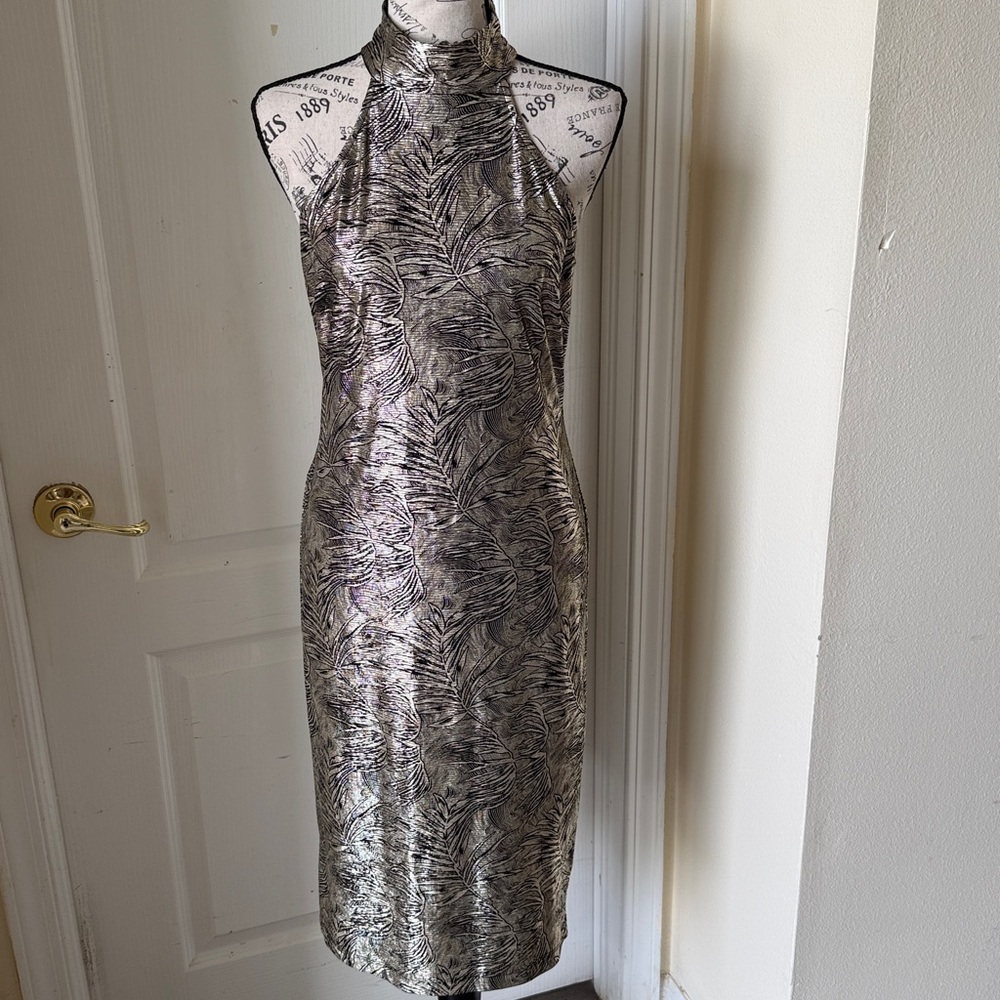 Lulu's Black and Gray Patterned Midi Dress Large.